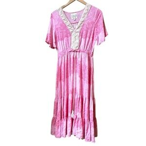 Anthropologie Sunday Mi Amor Dress Women Pink Paisley Tiered Boho Romantic Sz M